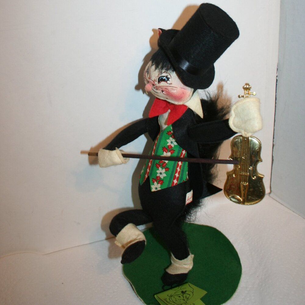 Annalee 15" Black Jazz Cat Tuxedo Violin Fiddle Vtg Figurine Rare 1984 1st Run